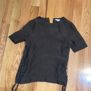 Sheer short sleeve olive green top